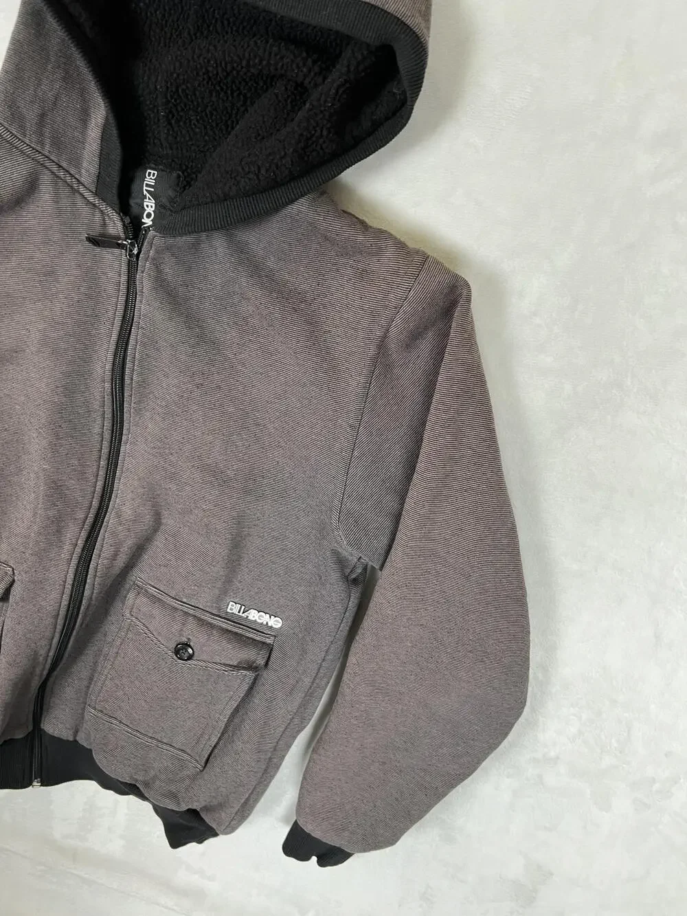 Vintage Billabong Jacket Size Small Gray Fleece Lined Hooded Full Zip Y2K Surf